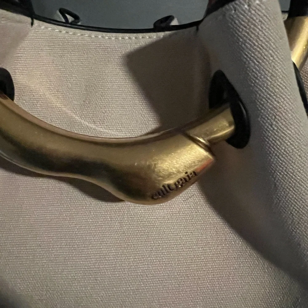 cult gaia Beige Shoulder Bag with Black Handles and Gold Accent - Picture 6 of 14